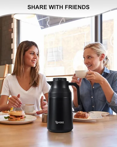 Miniatura 4 de 2 jarras térmicas de café de acero inoxidable aisladas para líquidos calientes, al vacío, jarra térmica, dispensador de jarra para mantener la leche