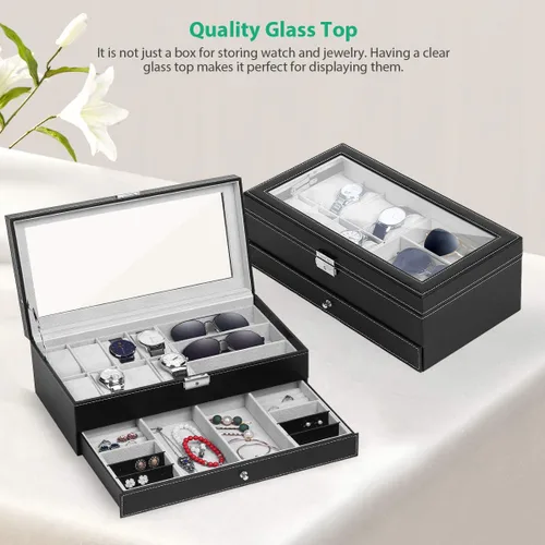 Miniatura 6 de TomCare Caja de reloj mejorada para reloj organizador de joyas caja de exhibición de joyas cajón de gafas de sol organizador de almacenamiento