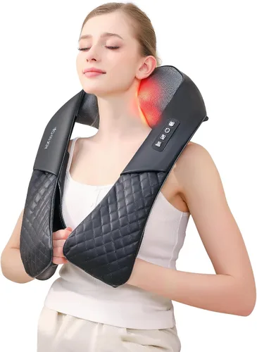Miniatura 11 de Masajeador Shiatsu inalámbrico de cuello y espalda con calor para aliviar el dolor de tejido profundo, almohada eléctrica recargable 4D de masaje