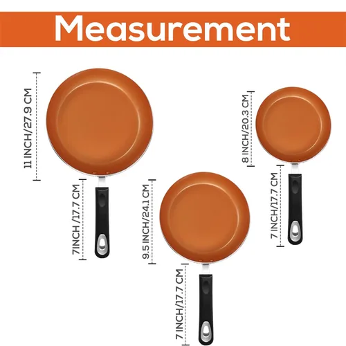 Miniatura 2 de Utopia Kitchen Juego de 3 utensilios de cocina antiadherentes, sartenes antiadherentes con fondo de inducción, sartenes de 8, 9.5 y 11 pulgadas