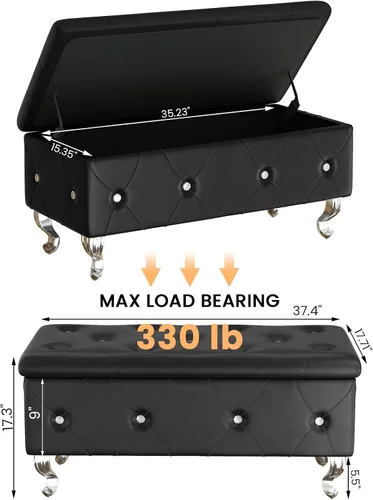 Miniatura 3 de DKLGG Banco otomano de almacenamiento para dormitorio, banco de entrada tapizado con patas y bisagra de seguridad, banco de almacenamiento pequeño