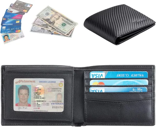 Miniatura 4 de Travelambo Cartera de cuero genuino con bloqueo RFID para hombre, billetera plegable clásica