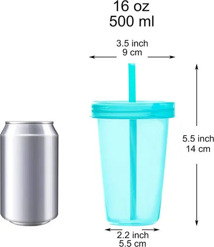 Miniatura 2 de Youngever 9 juegos de vasos de plástico de 16 onzas con tapas y pajitas, vasos de plástico reutilizables con pajitas (colores arcoíris)