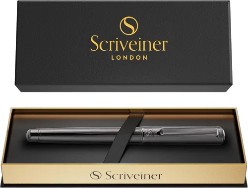 Miniatura 20 de Scriveiner – Bolígrafo roller azul medianoche, con lacado azul y acabado cromado, repuesto de tinta Schmidt, para hombres y mujeres, para 13. Azul