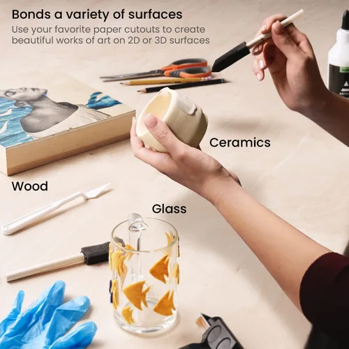 Miniatura 5 de Arteza Decoupage Kit de manualidades de pegamento, 2 acabados de pegamento (brillante y mate), botellas de 8 onzas, cepillos de espuma, herramientas