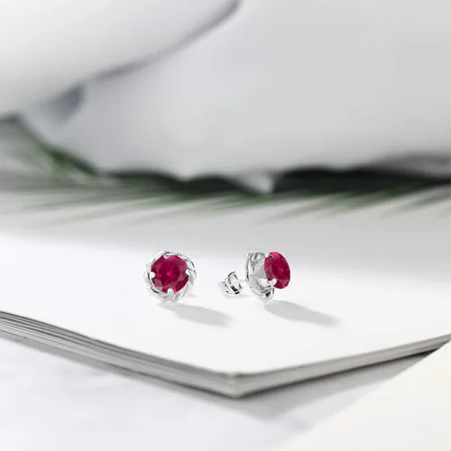 Miniatura 93 de Gem Stone King Aretes de plata de ley 925 de 0.236 in con piedra natal redonda para mujer