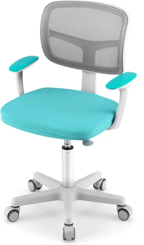 Miniatura 9 de Silla de escritorio para niños, silla ergonómica giratoria para estudio con soporte lumbar, malla transpirable y ruedas universales, silla de Violeta