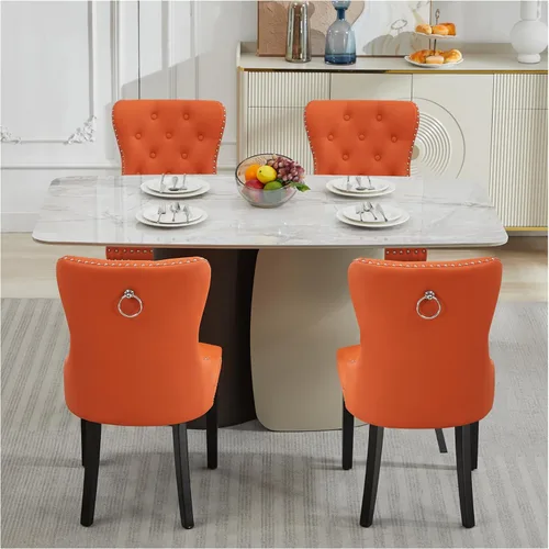 Miniatura 32 de adochr Juego de 2 sillas de comedor de terciopelo, sillas de comedor tapizadas acolchadas con anillo de tracción y patas de acero inoxidable, beige