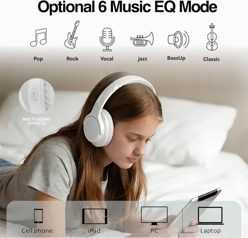 Miniatura 4 de MIDOLA Auriculares Bluetooth Over Ear 68H Tiempo de Reproducción 6 EQ Auriculares Inalámbricos con Micrófono HiFi Estéreo Plegables Ligeros Graves