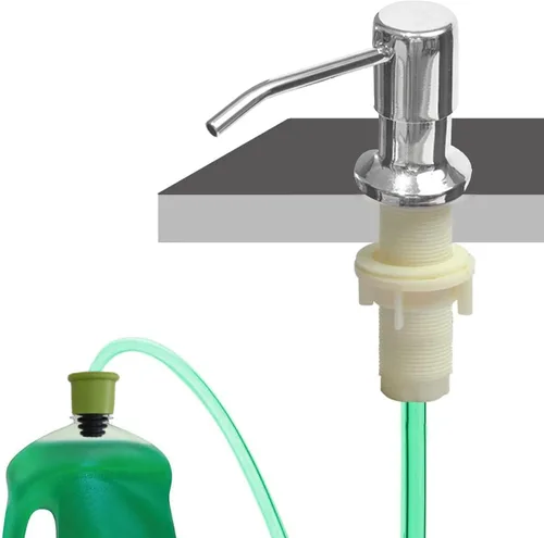 Miniatura 9 de Dispensador de jabón para fregadero de cocina (níquel cepillado), dispensador de jabón de fregadero de diseño integrado, repuesto desde la parte