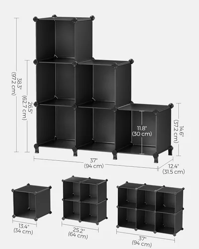 Miniatura 6 de Organizador de plástico Songmics 3 pisos, bricolaje cubeta de almacenamiento, clóset estantería 6 cubos, Estantería mueble negro ulpc06h