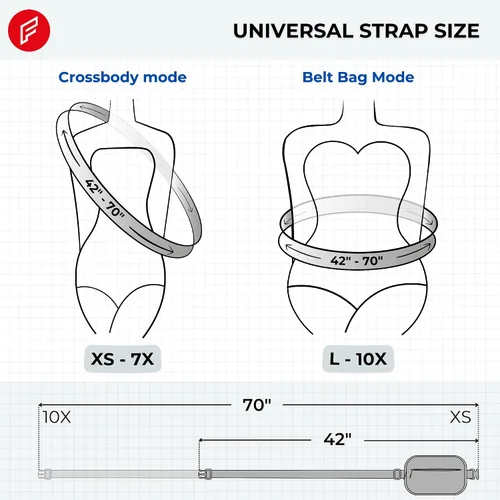 Miniatura 7 de Talla grande - Mini bolso para cinturón - Correa extra larga de 70 pulgadas - Doble compartimento - Correa extendida - Riñonera para mujer