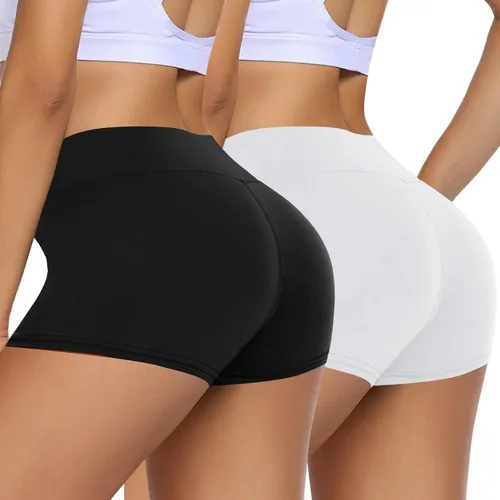 HIGHDAYS Paquete de 2 pantalones cortos de elastano para mujer, 3 pulgadas de cintura alta, pantalones cortos de gimnasio suaves para yoga, baile,