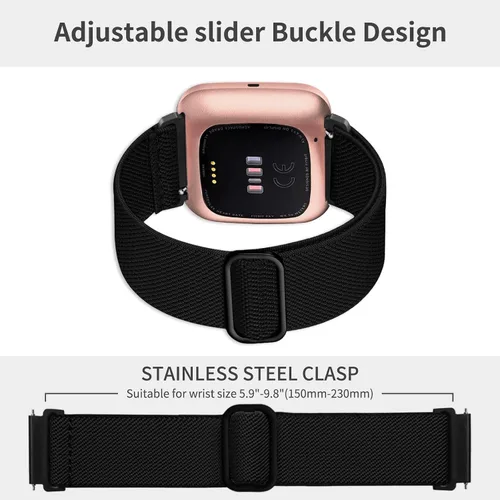 Miniatura 4 de Paquete de 8 bandas elásticas compatibles con Fitbit Versa 2/Lite/SE para mujeres y hombres, correa trenzada de nailon elástico ajustable Solo Loop