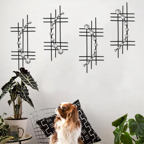 Miniatura 3 de ZEXUIRU 4 piezas de arte abstracto de pared de metal para decoración del hogar, sala de estar, dormitorio, baño, oficina, metal, brillante, Negro