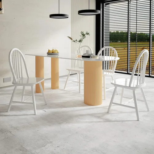 Miniatura 2 de POWERSTONE Juego de 6 sillas de comedor, sillas Windsor de madera con respaldo de husillo, silla de comedor de granja, silla de cocina, color blanco