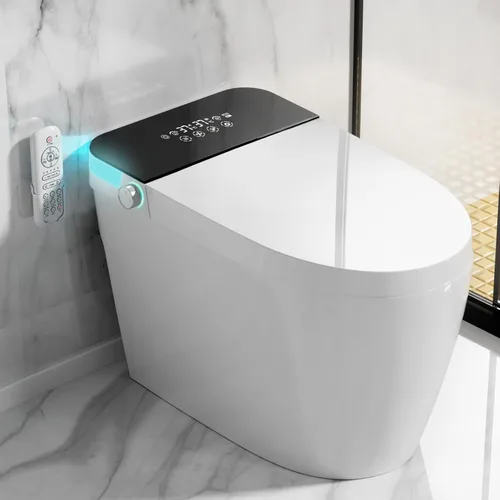 Miniatura 10 de LOUPUSUO Inodoro inteligente con rociador de agua caliente y secadora, inodoro de bidé de una pieza con funcionamiento automático de sensor de pie