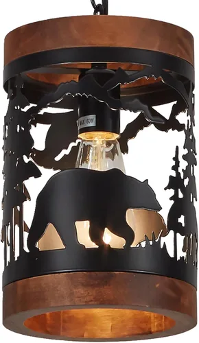 Miniatura 9 de Lámpara colgante rústica de ciervo, 1 lámpara de araña de madera y metal de granja, lámpara de techo colgante ajustable para isla de cocina