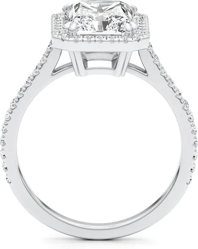 Miniatura 5 de Anillo de compromiso de moissanita de corte radiante de 3 quilates para mujer, en oro blanco de 14 k (G-H, VVS, 3.35 CTW), anillo de compromiso
