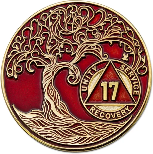 Miniatura 255 de 20 Year Sobriety Mint Twisted Tree of Life - Medallón de recuperación AA chapado en oro, fichas y fichas, color negro