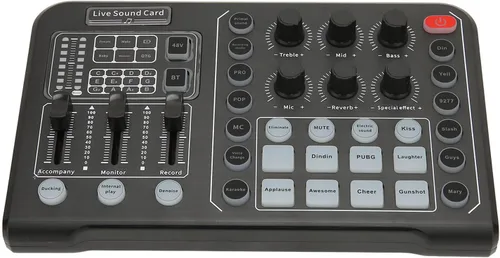 Diydeg Tarjeta de sonido externa en vivo, mezclador de audio profesional, cambiador de voz con afinación electrónica de 12 pasos, reducción de