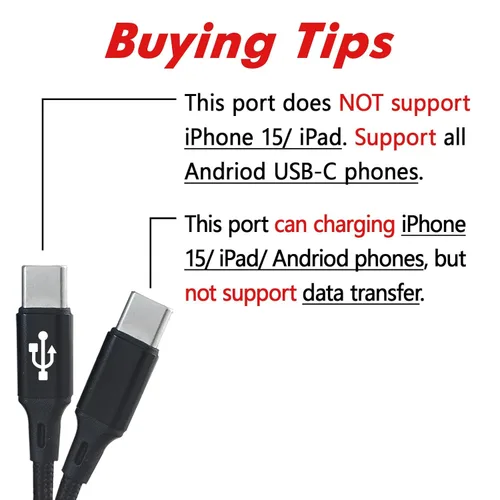 Miniatura 2 de Paquete de 2 cables USB C de 4 pies, carga múltiple tipo C 2 en 1, cargador USB C de doble divisor 3A, cable de nailon, puerto USB A a doble USB C