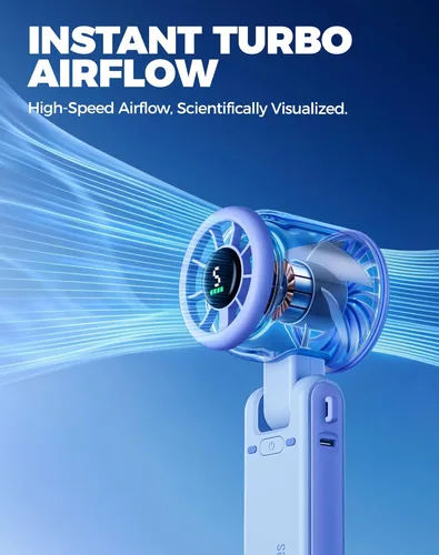 Miniatura 8 de Diveblues Ventilador turbo portátil de mano, viento de 5 marchas, funciona con batería, hasta 12 horas de trabajo, ventilador de mano 3 en 1