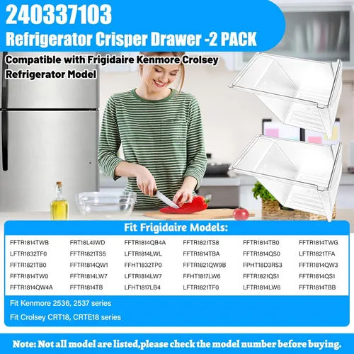 Miniatura 5 de Paquete de 2 cajas para refrigerador, 240337103 mejoradas, compatibles con cajones Frigidaire de repuesto 240337102 Kenmore para refrigerador, cajón