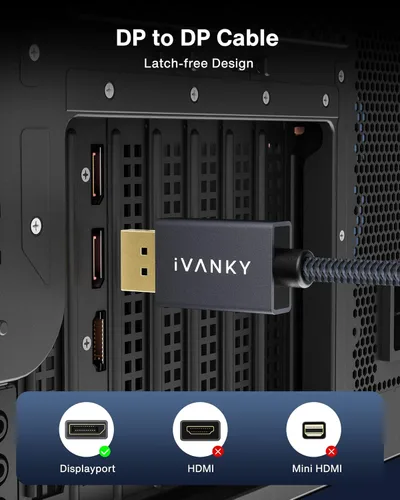Miniatura 7 de IVANKY Cable DisplayPort de 6 pies/Paquete de 2, Cable DP a DP de Nylon, Cable de Puerto de Pantalla a Puerto de Pantalla 4K de Alta Velocidad de 6
