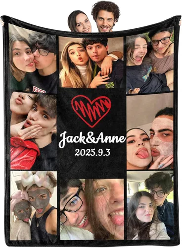 Manta personalizada con imágenes y nombre, manta de franela personalizada, regalo de "Te quiero" para Navidad, cumpleaños, San Valentín, regalo para
