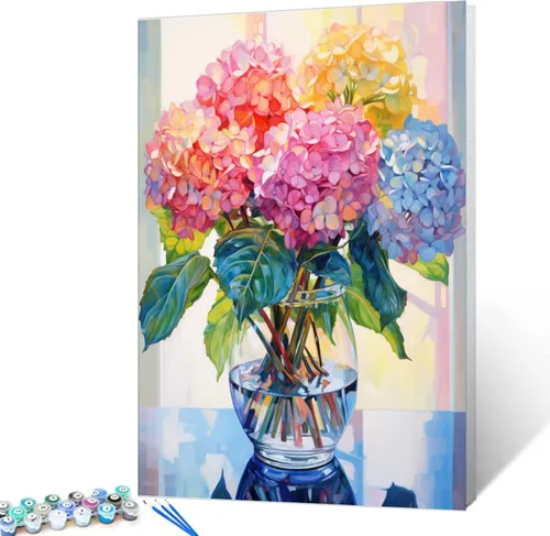 Miniatura 7 de Tucocoo Pintura por números con flores de lirio azul en una jarra de vidrio DIY en lienzo con pinceles, pinturas acrílicas, pintura de grafiti por