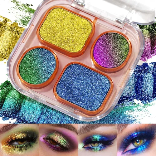 UCANBE Paleta de maquillaje de sombra de ojos multicromo camaleón, 4 colores holográficos metálicos con brillo, paleta de sombra de ojos de alta