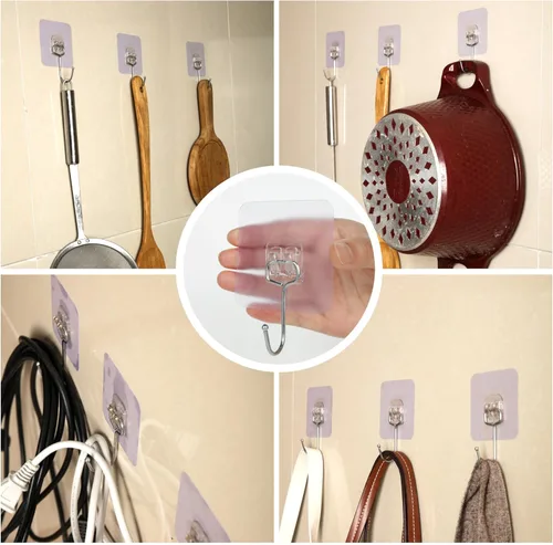 Miniatura 4 de Aynoo Ganchos adhesivos, ganchos de toalla para colgar calcomanías de pared resistentes, 10 paquetes, 13 libras (máx.)