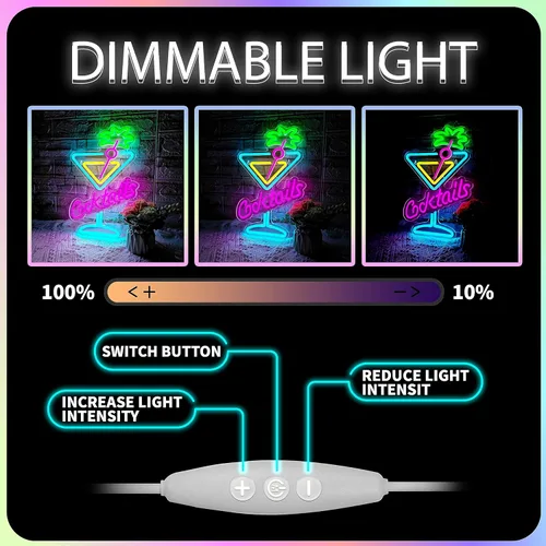 Miniatura 3 de Señal de Neón de Cócteles Letrero de Vaso de Cóctel Luces LED de Neón para Arte de Pared para Decoración de Bar de Cerveza Luces de Neón Dimmable