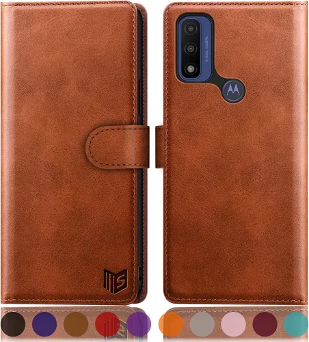 SUANPOT Funda tipo cartera para Motorola Moto G Pure/Play 2023 con bloqueo RFID, tarjetero de poliuretano a prueba de golpes, funda de piel Marrón