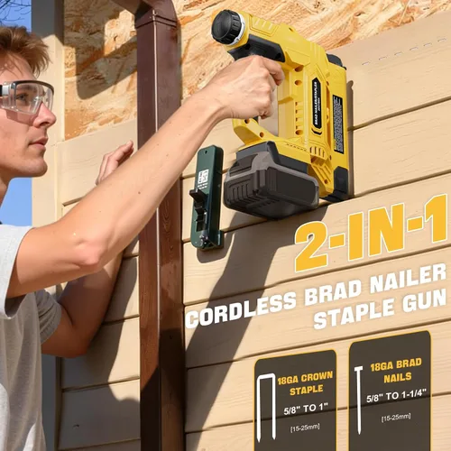 Miniatura 2 de Ecarke Clavadora inalámbrica 2 en 1 compatible con batería DeWalt de 20 V, pistola de clavos de calibre 18 de 5/8 a 1-1/4 pulgadas con 2000 nials