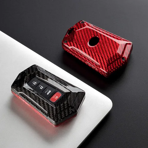 Miniatura 3 de Funda para llavero de coche para Toyota 86 GT86 Avalon C-HR Camry Corolla Highlander Prado Prius RAV4 carcasa de fibra de carbono, Negro / rojo +