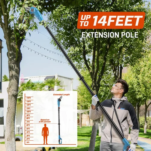 Miniatura 4 de SENIX CSPE6.5-M Sierra de poste eléctrica manual con cable de 6.5 amperios con barra y cadena Oregon de 8 pulgadas, sierra de cadena para podar