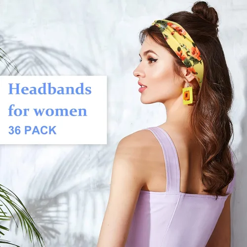 Miniatura 7 de Yunsailing 36 diademas bohemias para mujer, diadema ancha antideslizante para yoga, entrenamiento, correr, bandas para el cabello, envolturas