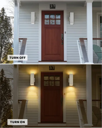 Miniatura 5 de Ken & Ricky Apliques de pared para exteriores, moderna lámpara exterior arriba y abajo, lámpara exterior cuadrada con acabado blanco lijado, 1