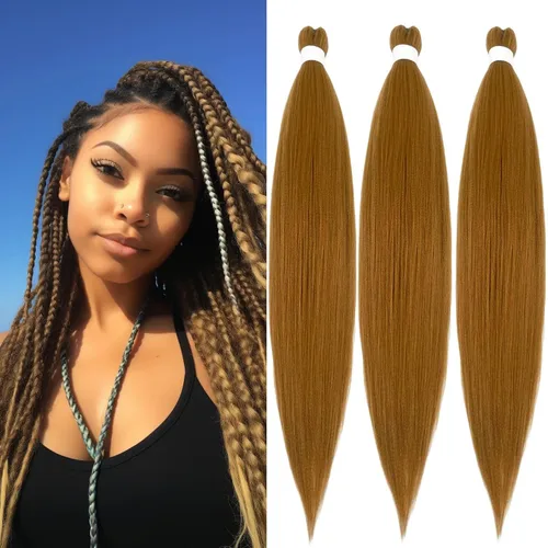 Miniatura 11 de Extensiones de cabello trenzado preestiradas para mujer, trenzas de caja, suave, sintético, sin nudos, textura Yaki, ajuste de agua caliente