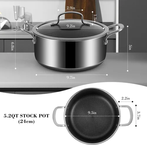 Miniatura 2 de Olla híbrida antiadherente de 5.2 cuartos de galón con tapa de vidrio templado, asas que se mantienen frescas, aptas para lavavajillas y horno