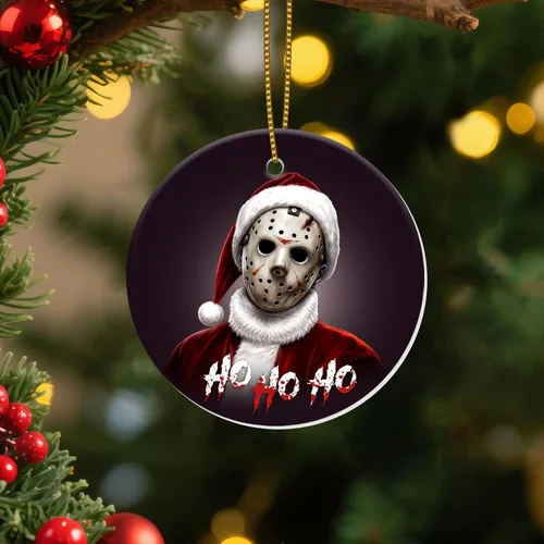 Miniatura 24 de Adornos Colgantes de Navidad Ho-Ho-Ho de 2 Lados Impresos 2025, Regalos de Terror de Navidad para Amantes de las Películas, Adorno de Cerámica