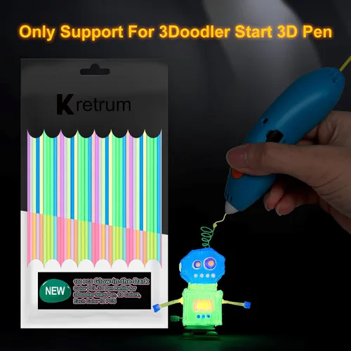 Miniatura 2 de Recargas de bolígrafo 3D Kretrum Glow en la oscuridad para 3Doodler Start+ Bolígrafo 3D 2.5mm PCL Recargas de filamento de 10 colores con brillo