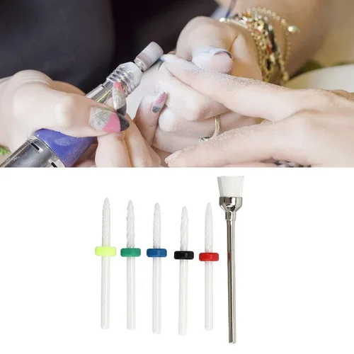 Miniatura 5 de Juego de 6 brocas para uñas, juego de 6 brocas de uñas de cerámica para salón de manicura y pedicura