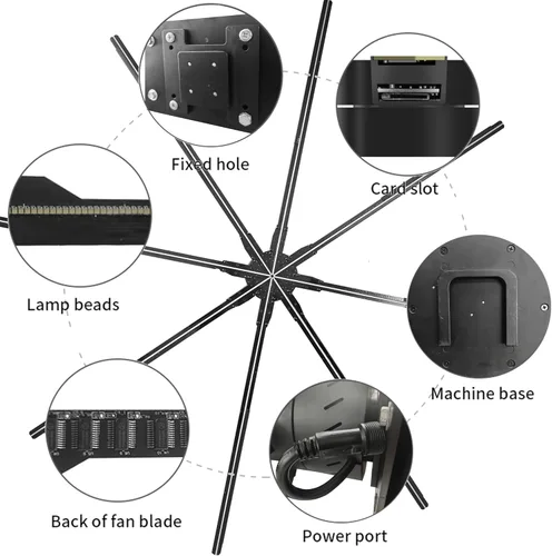 Miniatura 3 de Ventilador de holograma 3D grande de 59.1 in (59 pulgadas) - Pantalla de publicidad comercial, proyector holográfico LED de 8 hojas, control WiFi