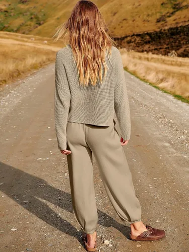 Miniatura 4 de ANRABESS Conjunto de dos piezas para mujer, de manga larga, tejido de punto, suéter de otoño, pantalones de gran tamaño, conjunto de chándal