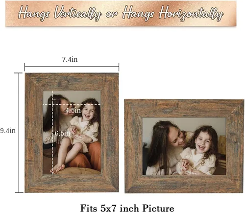 Miniatura 6 de Frametory, Marco de fotos de 5 x 7 pulgadas, estilo de grano envejecido, marcos para fotos o fotos de 5 x 7, diseño de moldeado ancho con vidrio