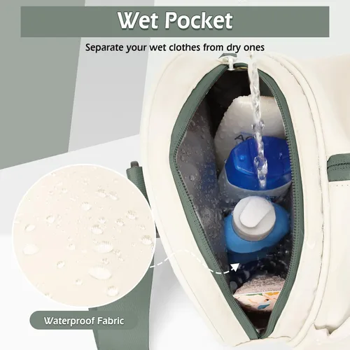 Miniatura 5 de Bolsa de gimnasio pequeña para mujer, A8-Beige y Verde