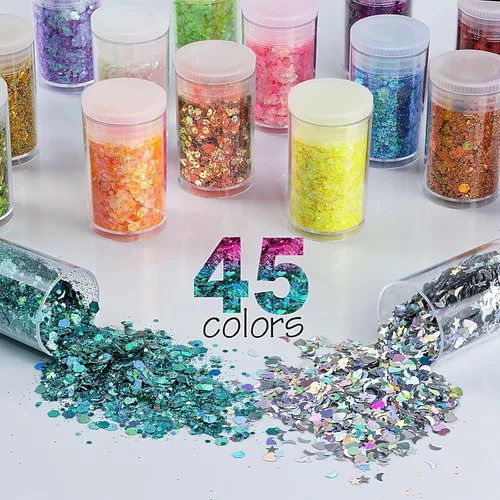 Miniatura 3 de Mezcla holográfica de purpurina gruesa y fina, 45 colores de purpurina artesanal para artes de resina epoxi, purpurina iridiscente, brillo cosmético